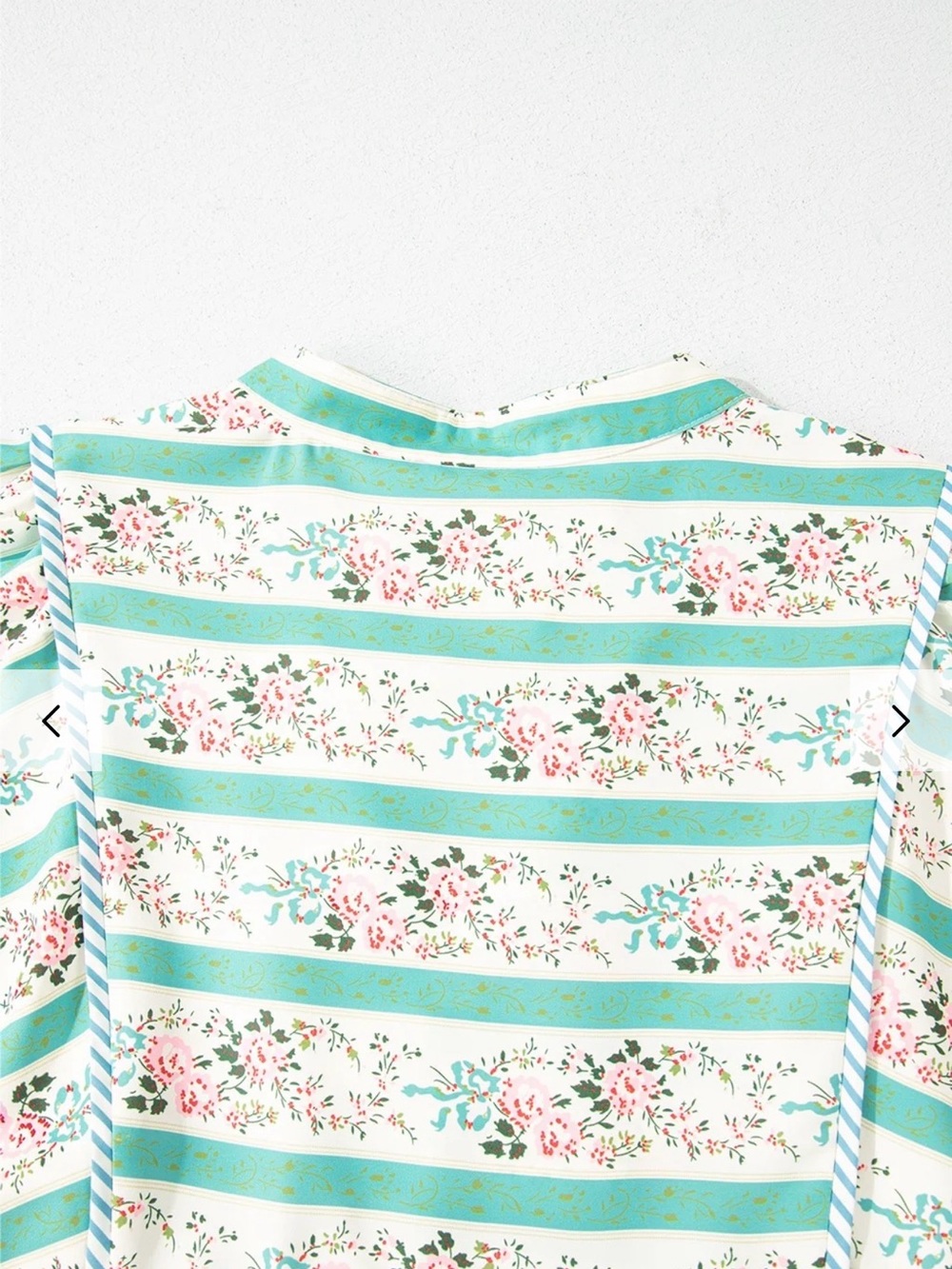 Striped Teal & White Floral Maxi Dress with Puff Sleeves - Picture 11 of 13